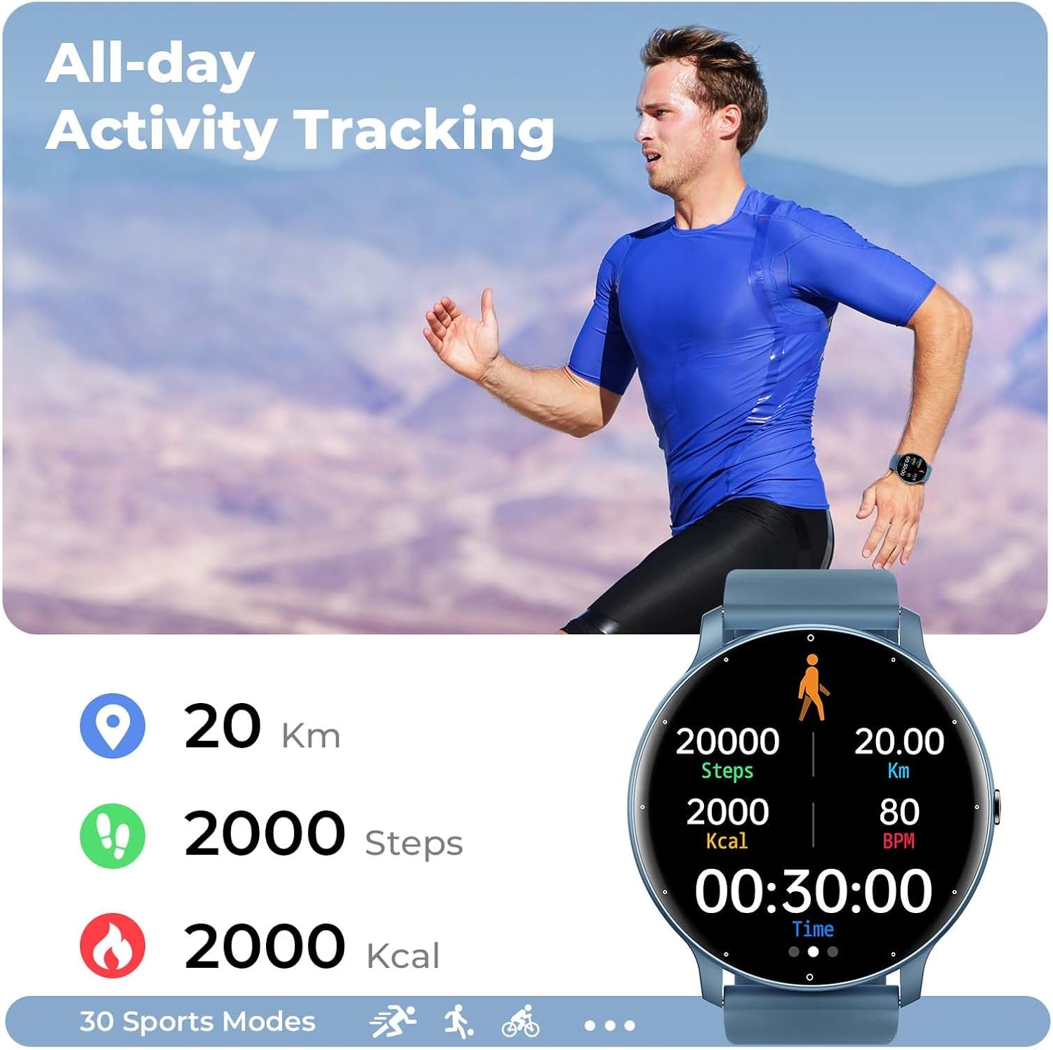Reloj inteligente para hombres y mujeres (respuestahacer llamadas), reloj de seguimiento de actividad HD de 1.39 pulgadas con 30 modos deportivos,