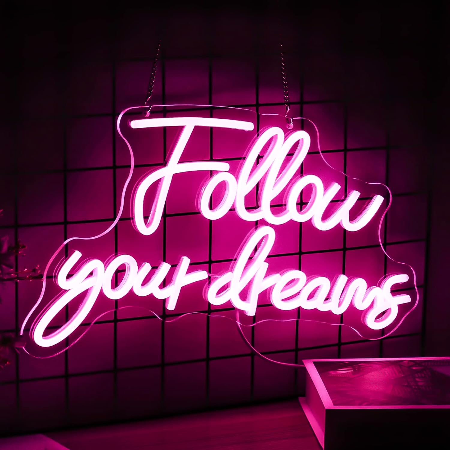 Noasktt Letrero de neón de Follow Your Dreams, luces de neón para decoración de pared, con interruptor regulable, letreros de neón LED rosa
