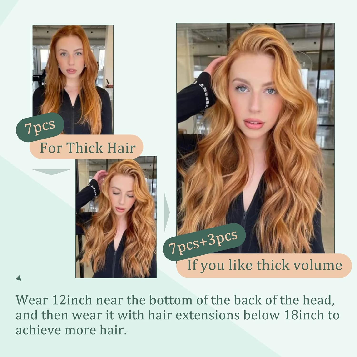 Fshine Extensiones de cabello humano con clip, 7 unidades, extensiones de cabello Remy sin costuras, extensiones de cabello humano con clip, doble