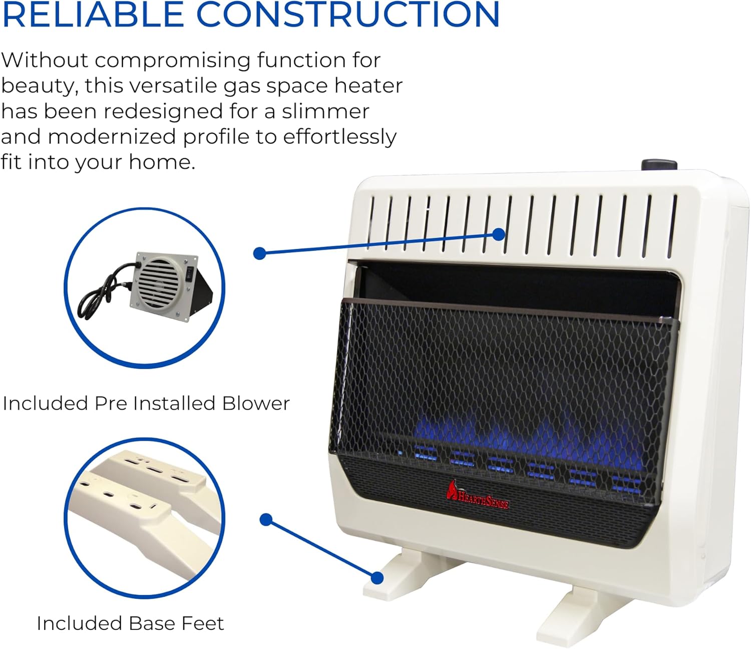 BF30T-BB – Calentador de espacio de llama azul de combustible dual sin ventilación con control de termostato para uso doméstico y oficina, 30000