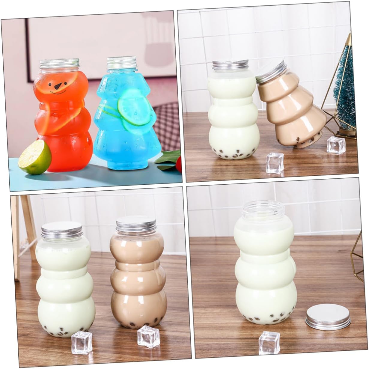 NOLITOY 10 tarros de boticario para bebidas, botellas de plástico con tapas, organizador de refrigerador, botella de muñeco de nieve, botella