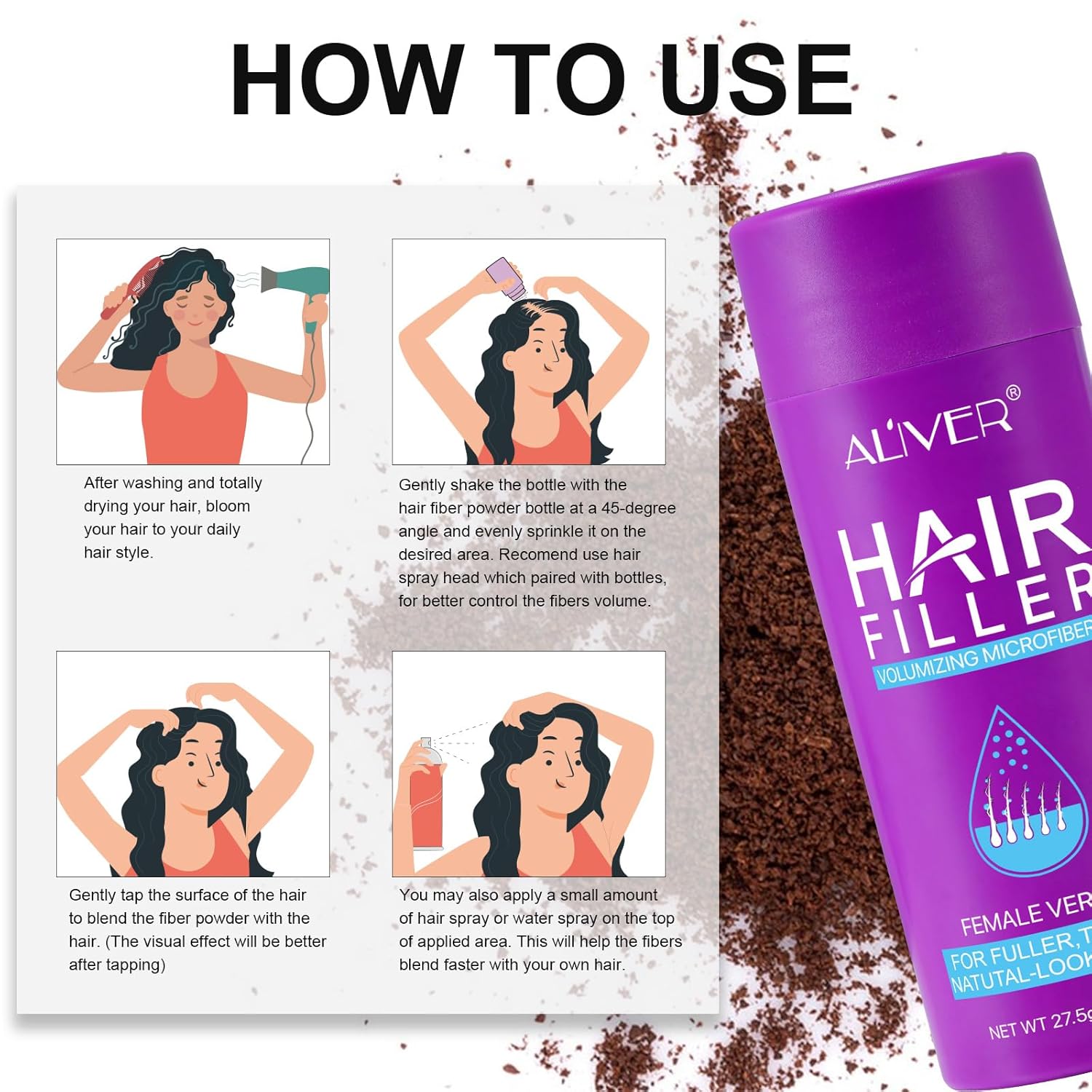 Fibras capilares para adelgazar el cabello para mujeres, color negro, fibras de construcción de cabello de 0.97 oz, oculta instantáneamente la