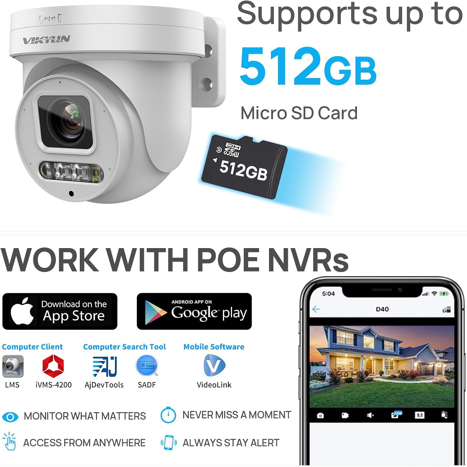 Compatible con Hikvision 4K PTZ 8MP cámara IP PoE a todo color, zoom óptico 5X 2.7  0.531 in, detección de humanos y vehículos AI, focos de 98 pies