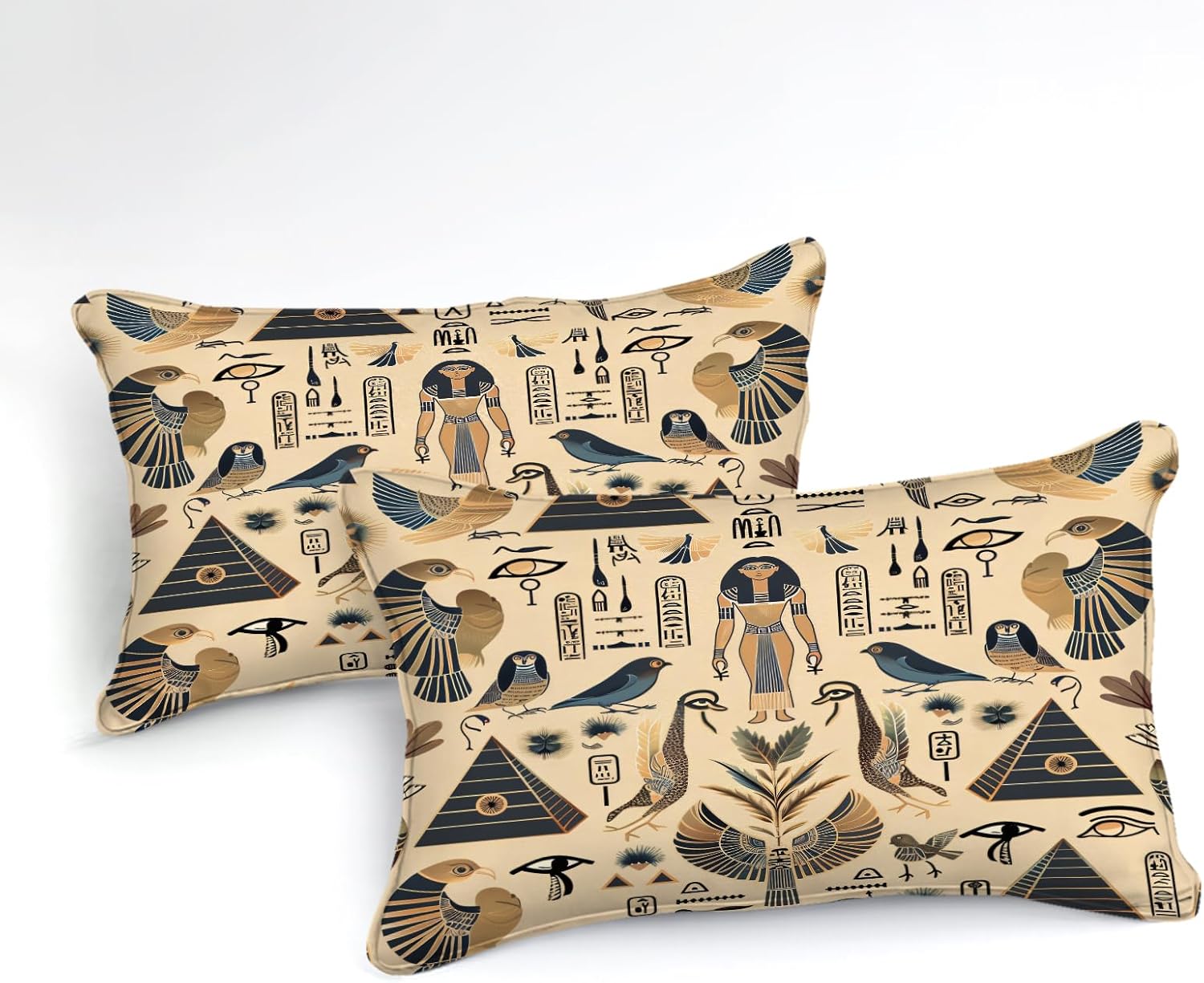 Juego de edredón tamaño Queen del antiguo Egipto, juego de edredón amarillo, patrón de pirámide de faraón vintage, decoración del hogar, juego de
