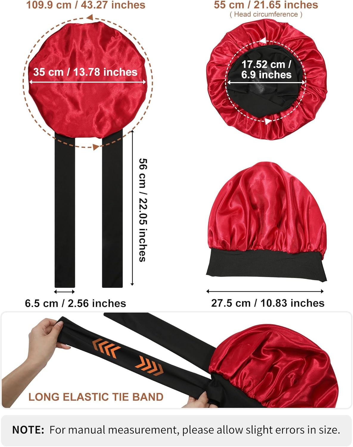 Gorro de satén para mujer, gorro de seda para dormir, gorro de pelo rizado con banda de corbata, doble capa para dormir, envoltura para el cabello
