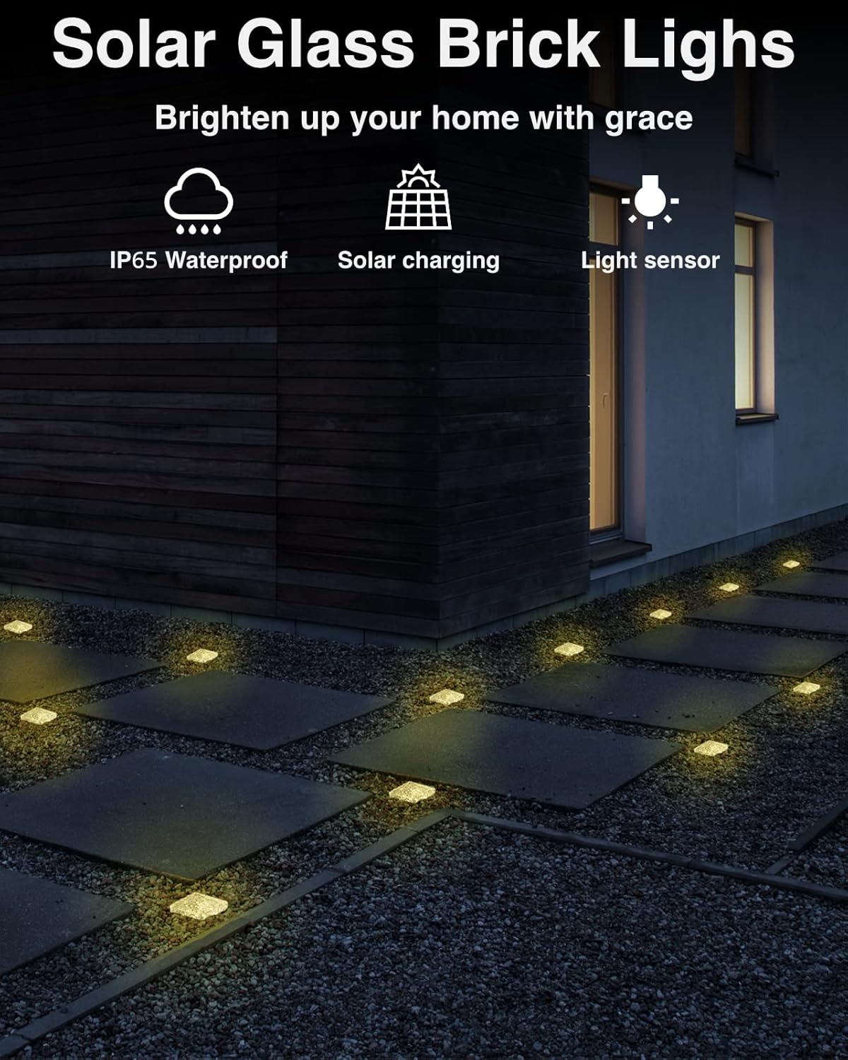 Luces solares de vidrio para exteriores, impermeables, luces LED de roca, luces de ladrillo, luces de adoquines, luces de paisajismo para jardín,