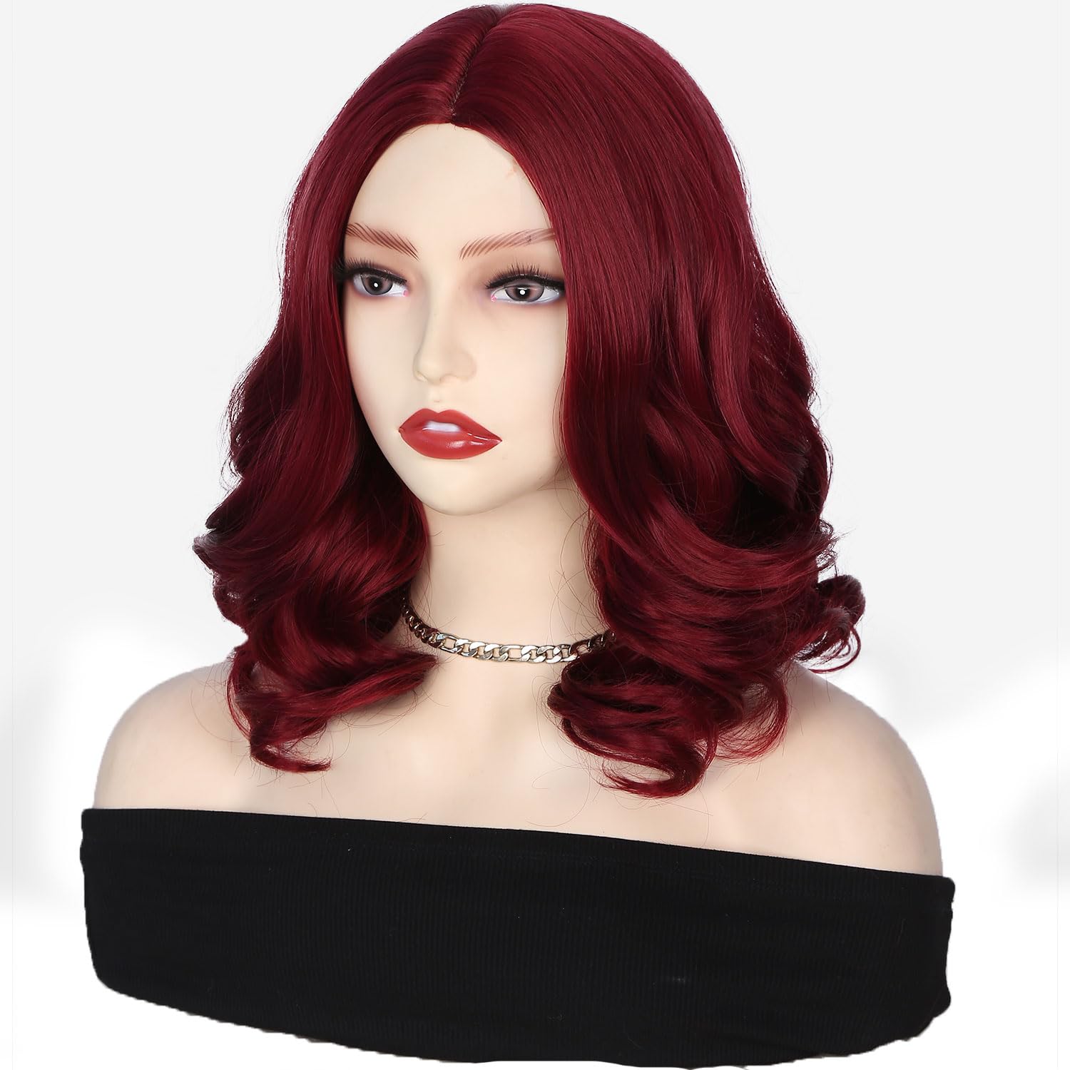 Fancy Hair Peluca corta ondulada estilo Bob, longitud hasta el hombro, parte media, suelta, ondulada, sintética, aspecto natural, ondulado, estilo