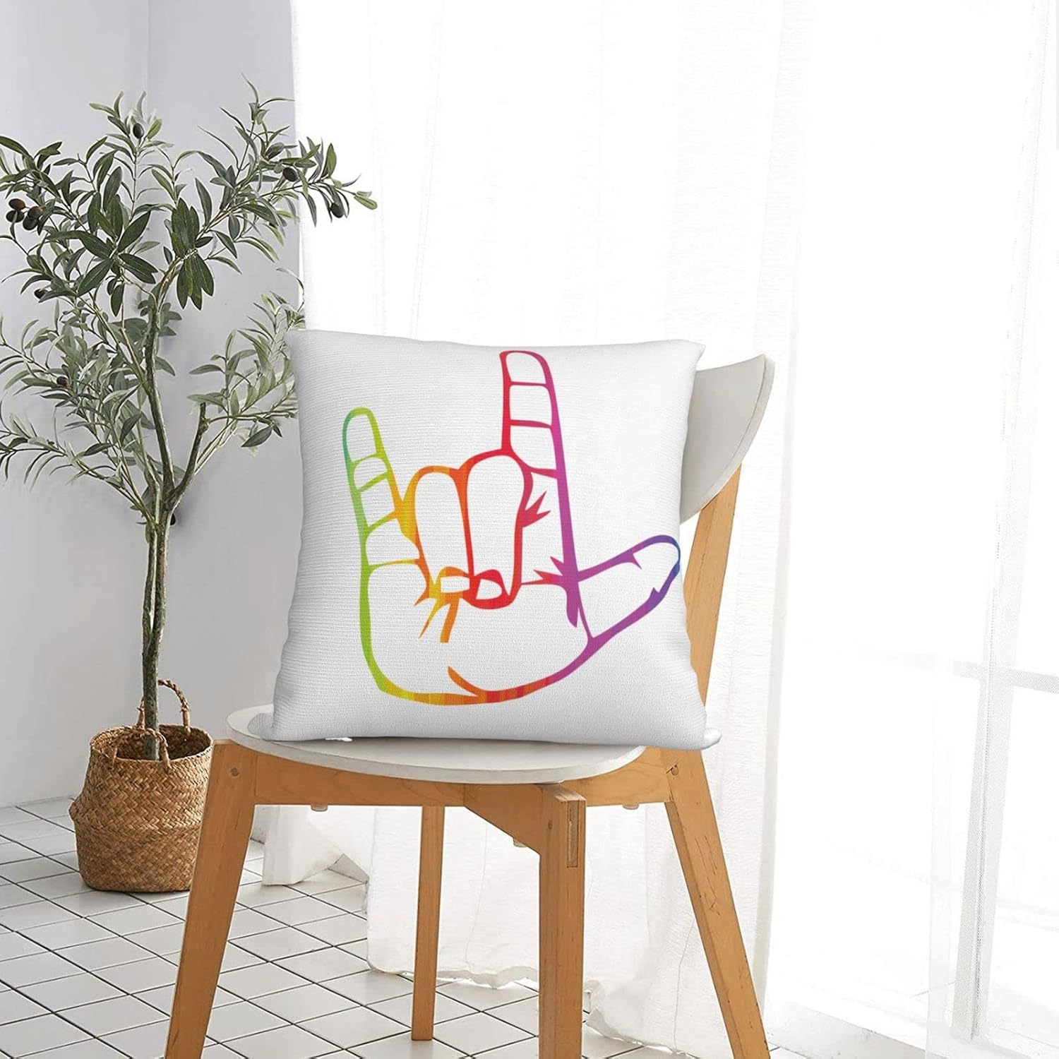 ASL – Funda de almohada decorativa con texto en inglés “I Love You” de doble cara para sofá