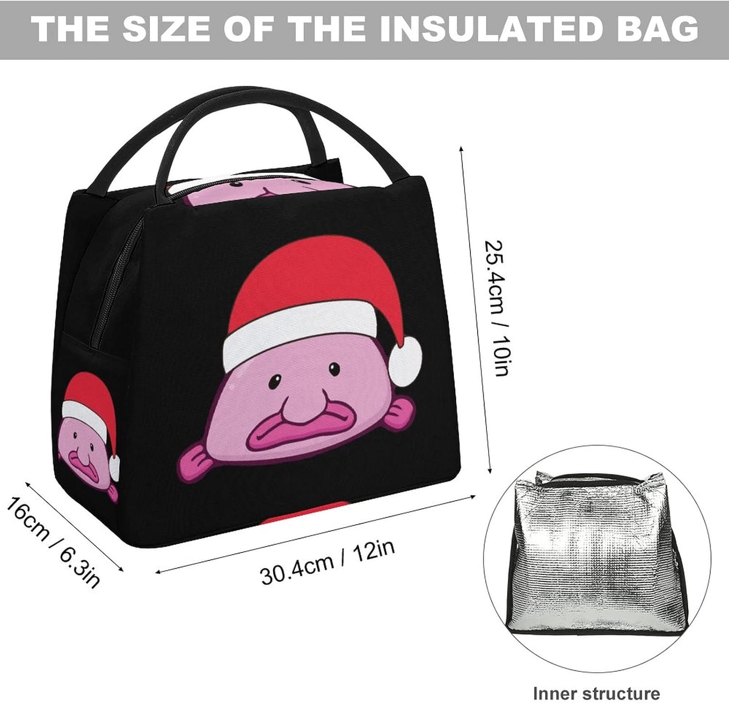 Divertida bolsa de almuerzo térmica con aislamiento térmico de Santa Blobfish para hombres y mujeres, trabajo, picnic y viajes