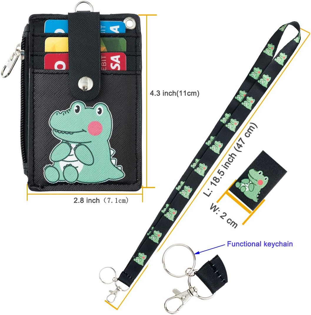 HASFINE – Soporte para tarjetas de identificación con zíper, tarjetero de piel, tarjetero con zíper, 2 caras, 5 ranuras para tarjetas y llavero para
