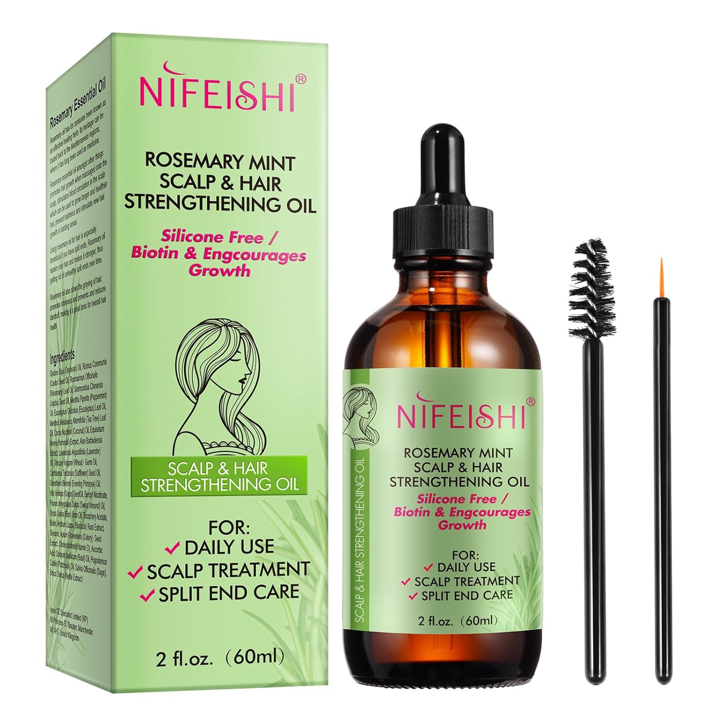 Aceite de romero para el crecimiento del cabello orgánico  Aceite de romero 100% puro para cejas y pestañas  Biotina y aceites esenciales para