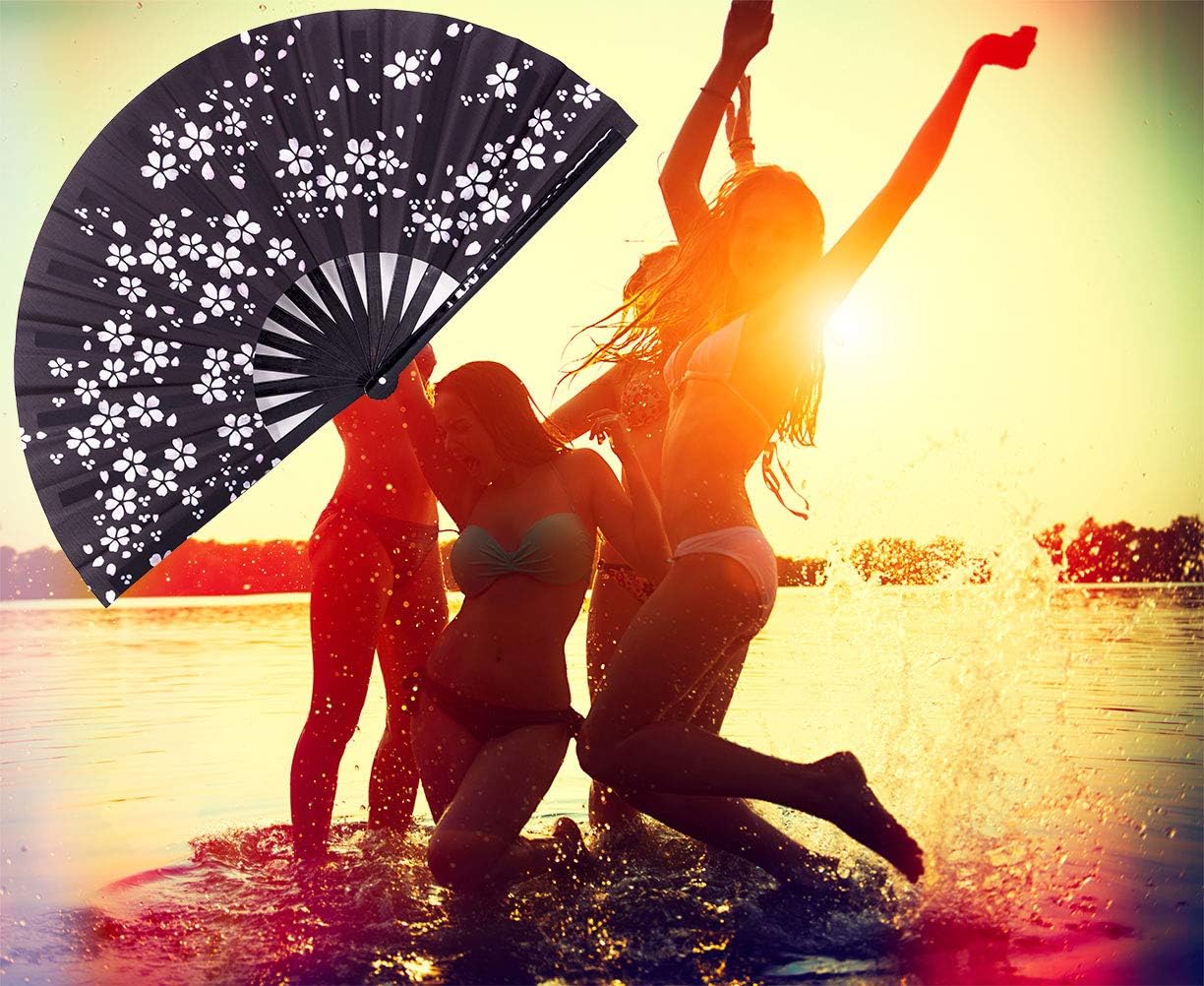 Amajiji Abanicos plegables de mano grandes, ventilador plegable de bambú de 13 pulgadas para mujeres y hombres. Diseño exquisito para fanáticos de
