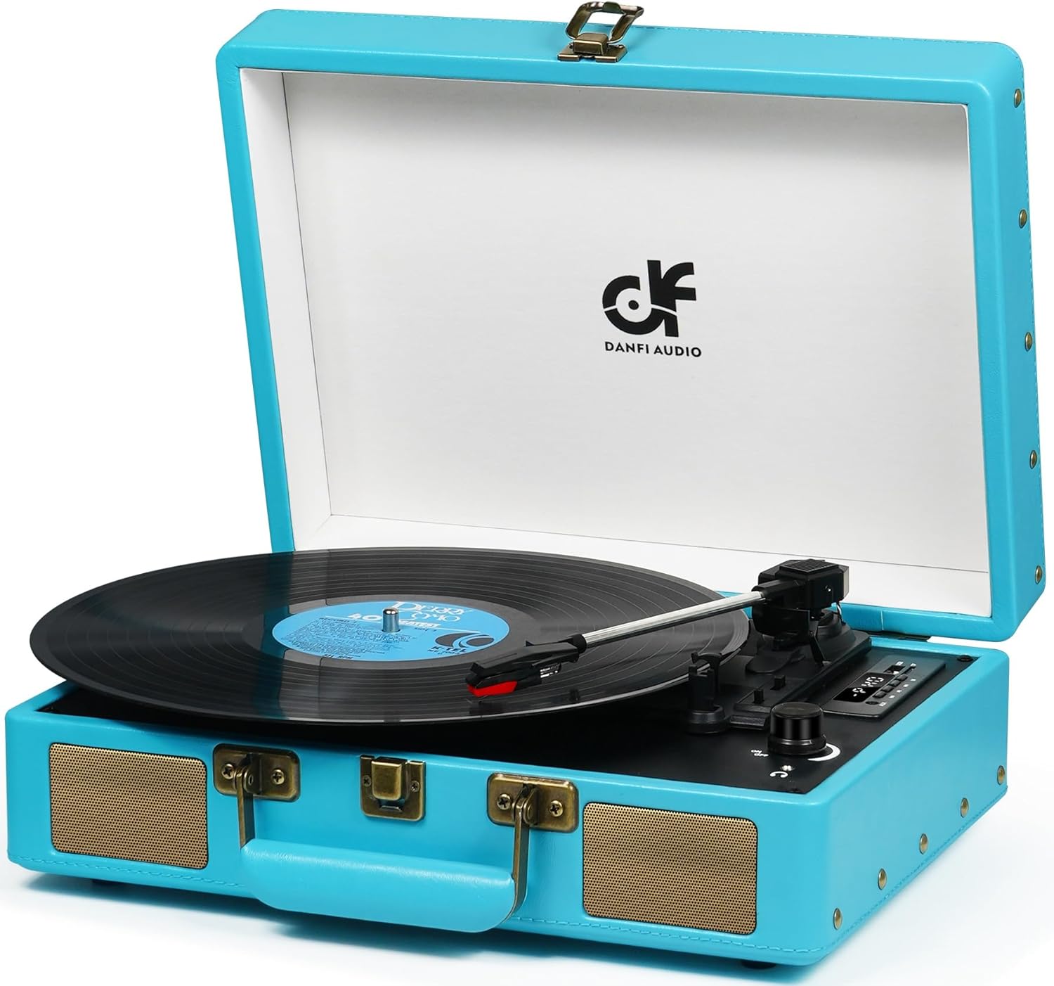 Tocadiscos portátil de maleta con Bluetooth vintage con altavoces integrados, tocadiscos de 3 velocidades con grabación de audio de vinilo USB,