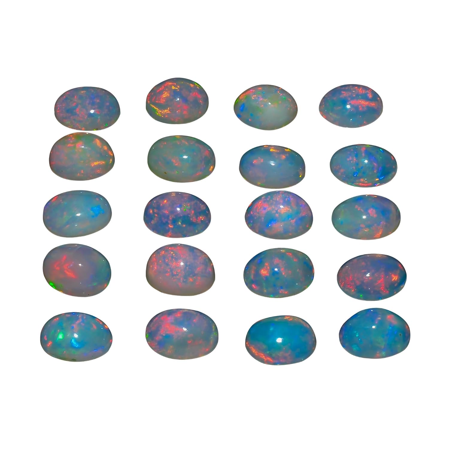 (2 Stone Pack, Oval, 7×5) AURA GEMS Natural Ethiopian Opal Oval Cabochon, Opal Loose Gemstone For Jewelry Making, Fire Play Color Opal Oval Cabochon
