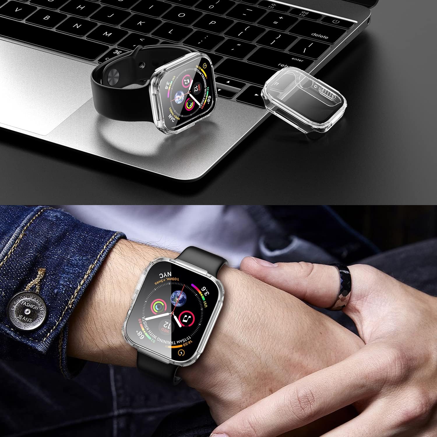 Mesime Funda resistente compatible con Apple Watch Series 9, 8, 7, 1.614 in con protector de pantalla de vidrio templado, funda para iWatch