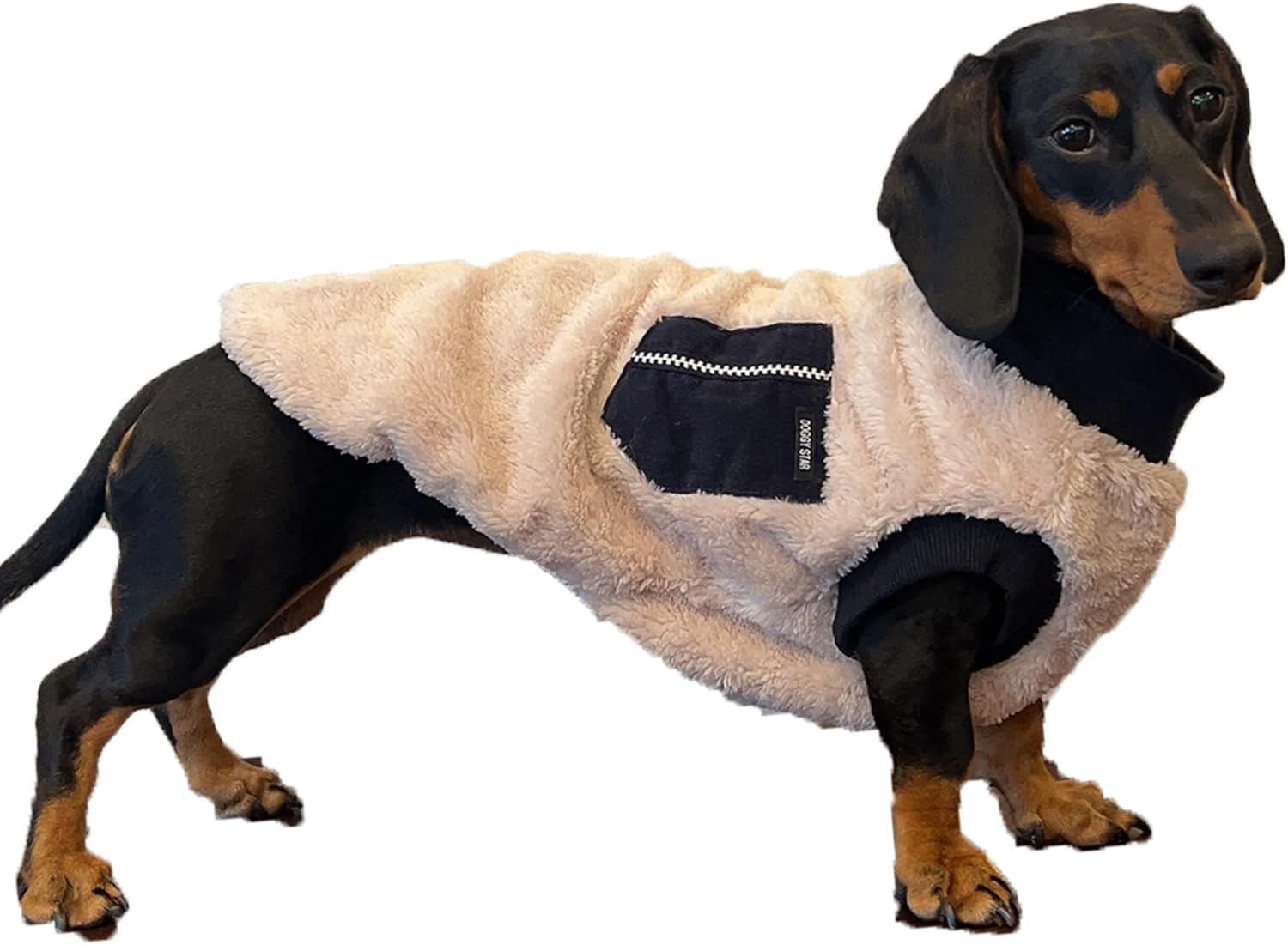 D DOGGY STAR Suéter de perro salchicha para perros, ropa de forro polar cálido, abrigo de invierno (XS, bolsillo azul marino)