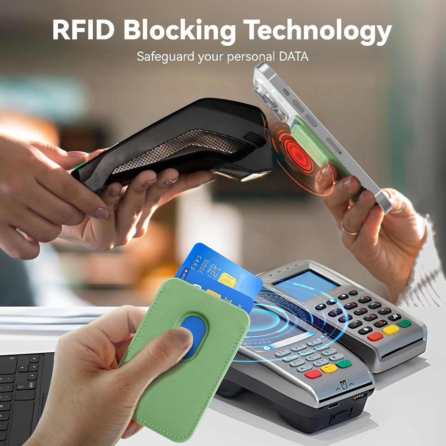 Amzone Tarjetero magnético para teléfono celular con caja fuerte Mag, más fuerte magnética RFID de cuero para teléfono compatible con la serie de