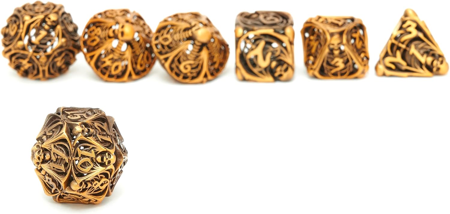 Juego de dados de metal huecos poliédricos de calavera, adecuado para juegos de mesa de Calabozos y Dragones, juego de mesa MTG, D&D Pathfinder