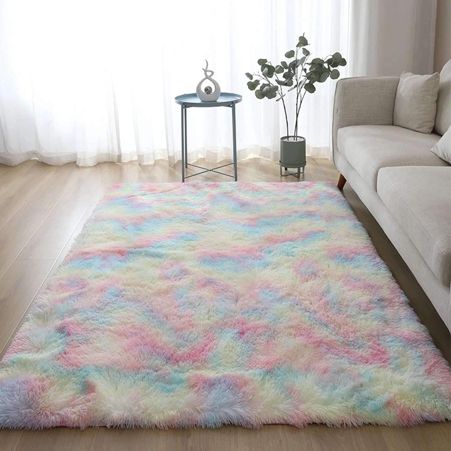 Alfombra suave de arco iris de 5 x 8pies, para sala de estar, alfombra grande, de felpa, mullida y cómoda para Navidad, día de Acción de Gracias