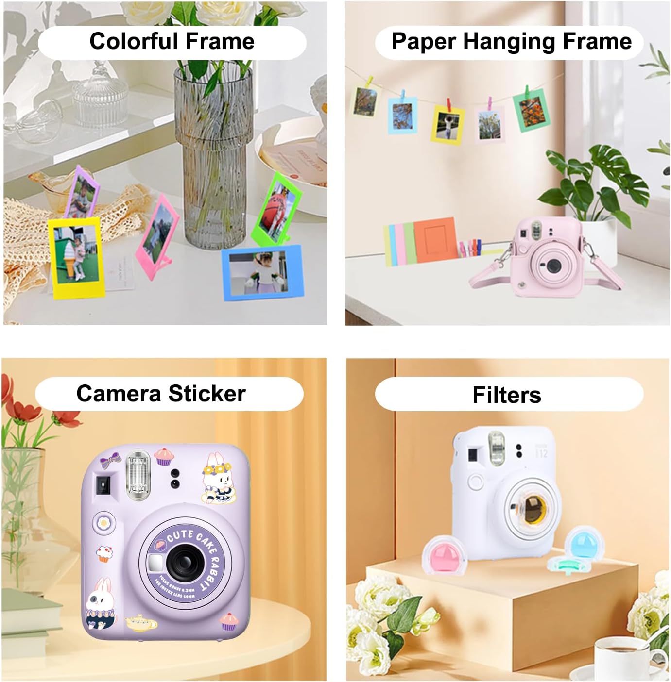 Kit de accesorios 12 en 1 para cámara instantánea Fujifilm Instax Mini 12 con funda para cámara, álbum de fotos y marcos, calcomanía de bricolaje,