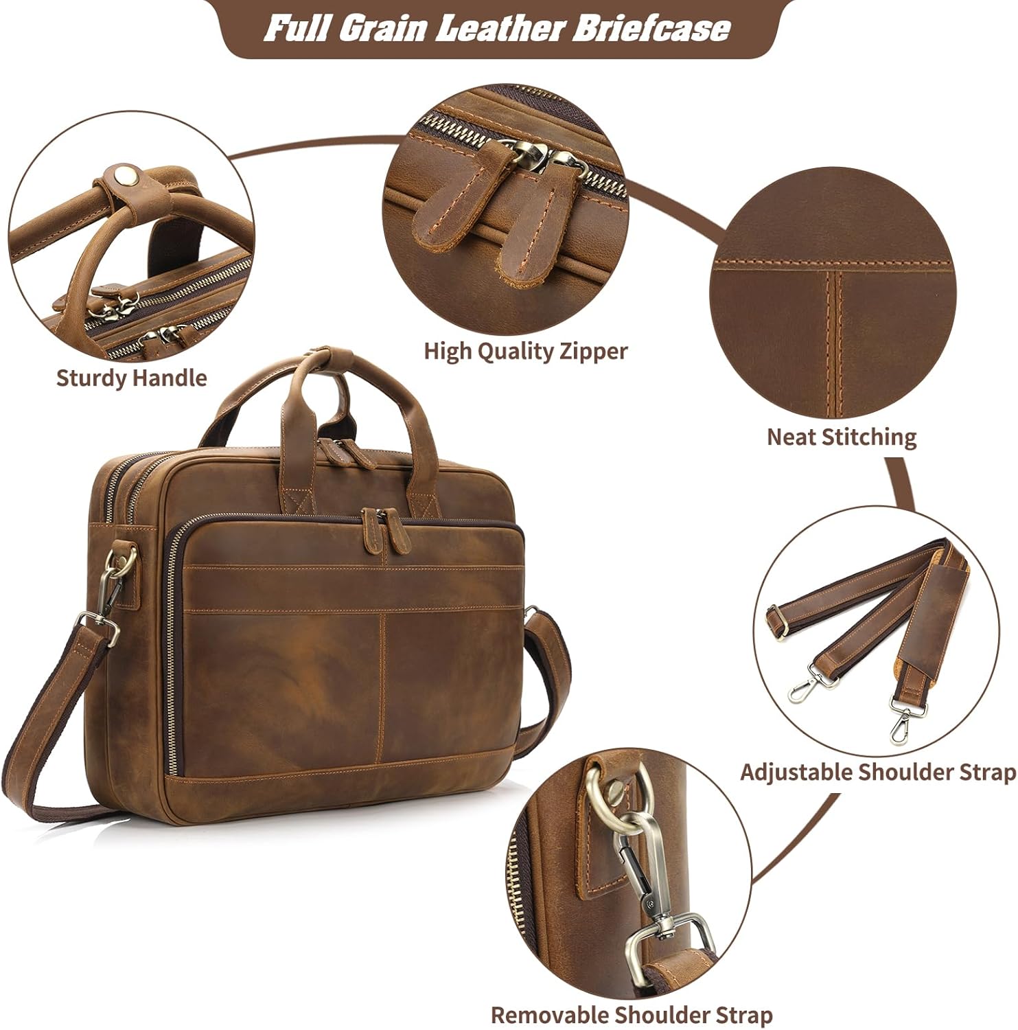 Jack&Chris Maletín de cuero para hombres, bolsas de mensajero para laptop de viaje de negocios