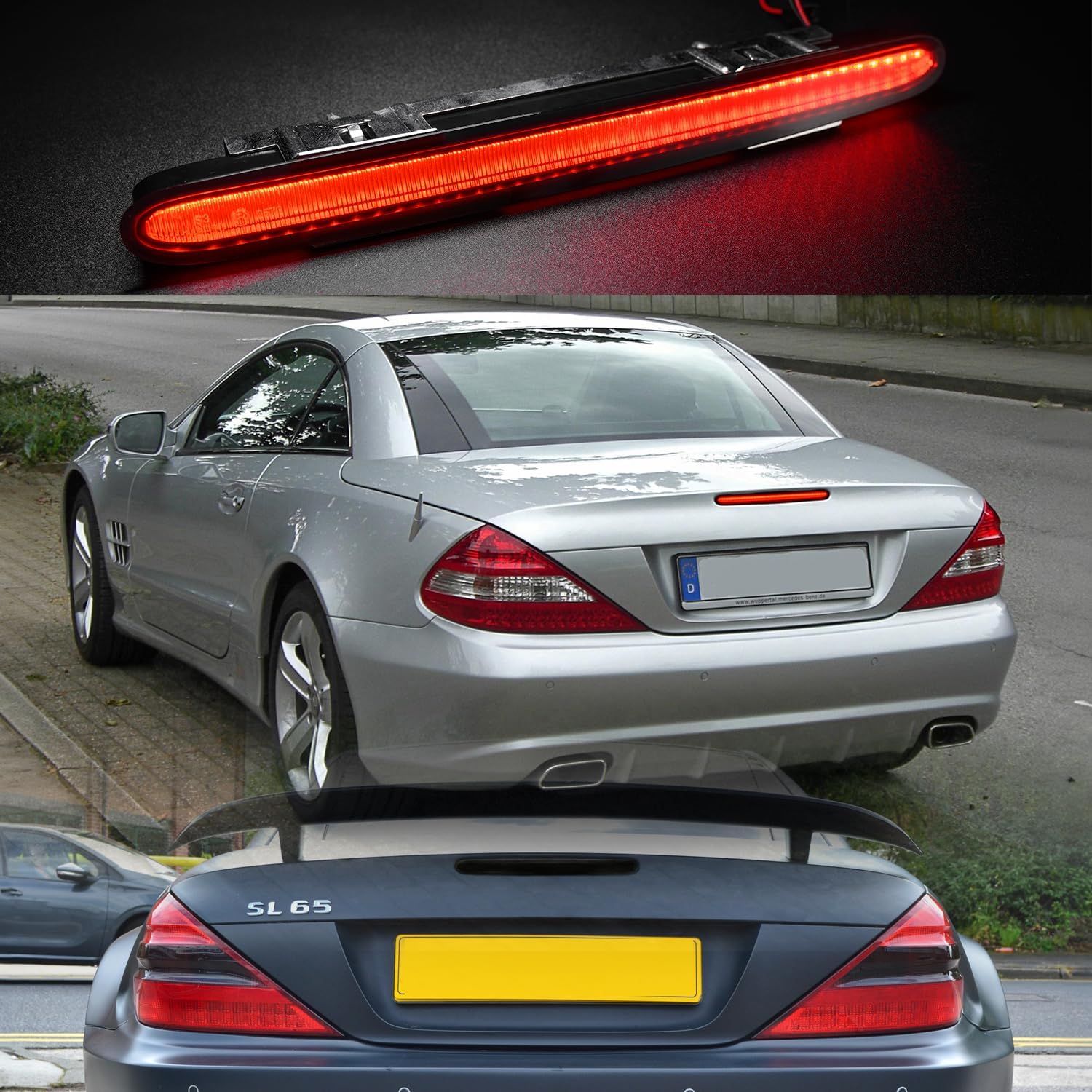 NSLUMO Tercera luz de freno LED de repuesto para Mercedes R230 2007-2012 Benz SL550 AMG 2003-2006 SL500 SL55 AMG Tira roja LED 3er centro de freno