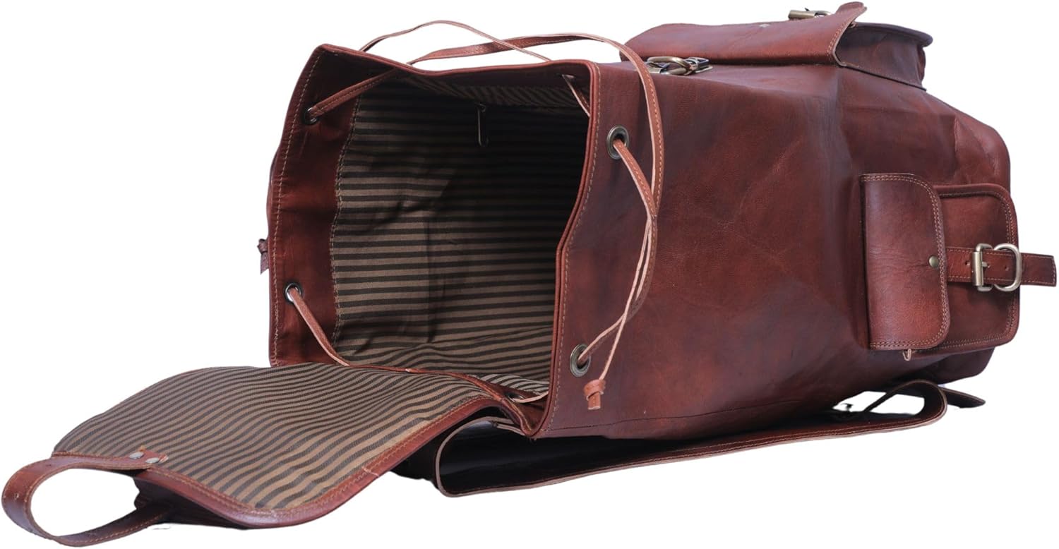 ANUENT Mochila de cuero vintage de 20 pulgadas para hombres y mujeres, bolsa de viaje y portátil marrón oscuro, mochila grande y mochila, perfecta