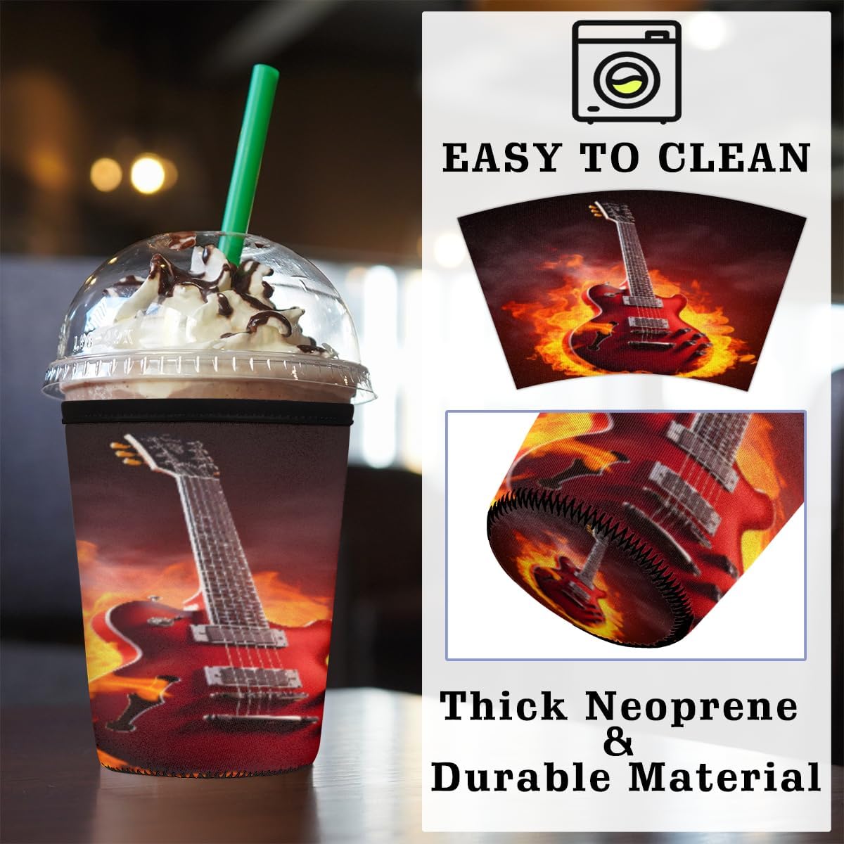 Funda aislante reutilizable para guitarra de fuego, funda aislante de guitarra musical para bebidas frías, soporte de taza de neopreno para bebidas