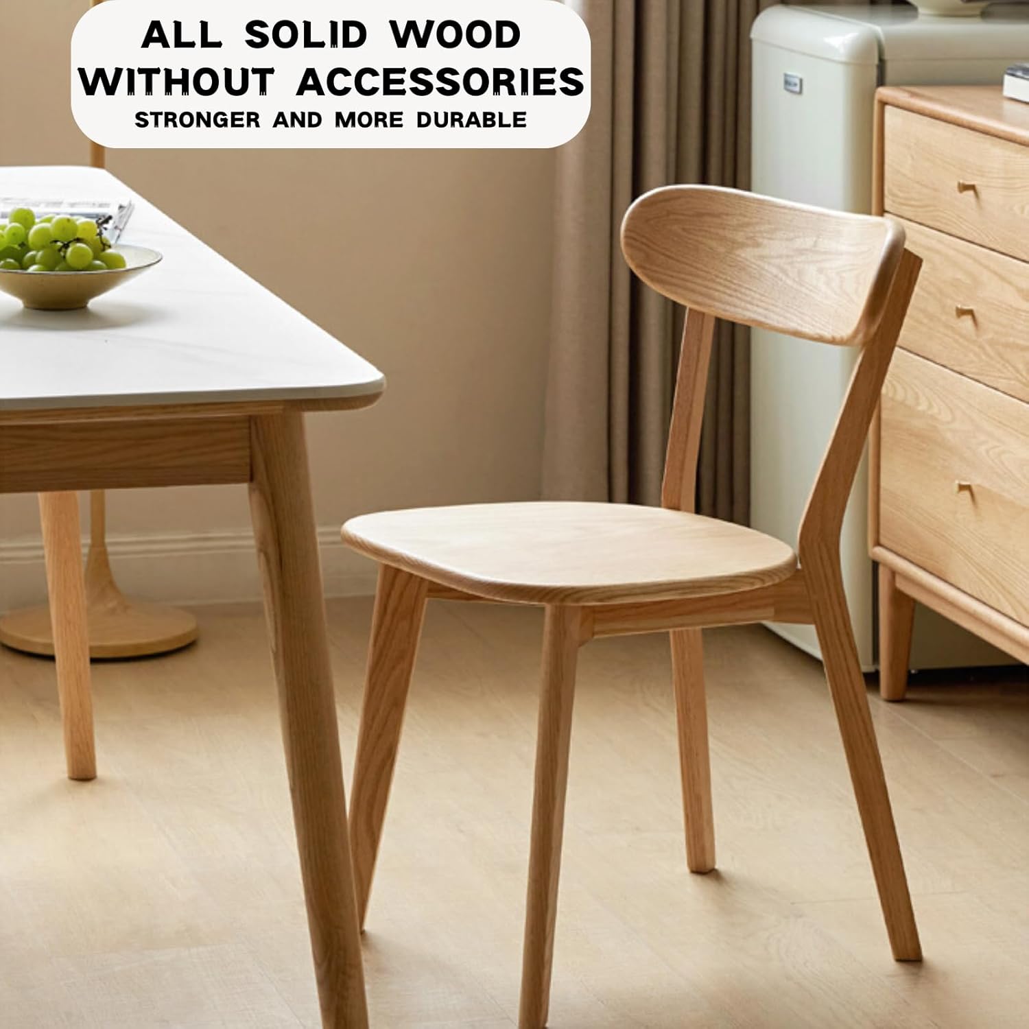 Grewood Sillas de comedor 100% de madera de roble macizo, sillas de comedor modernas de mediados de siglo con respaldo ancho redondeado, sillas para