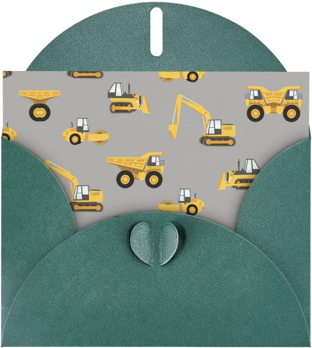Los camiones de la construcción imprimen las tarjetas de felicitación del día de fiesta en blanco las tarjetas de la nota con los sobres