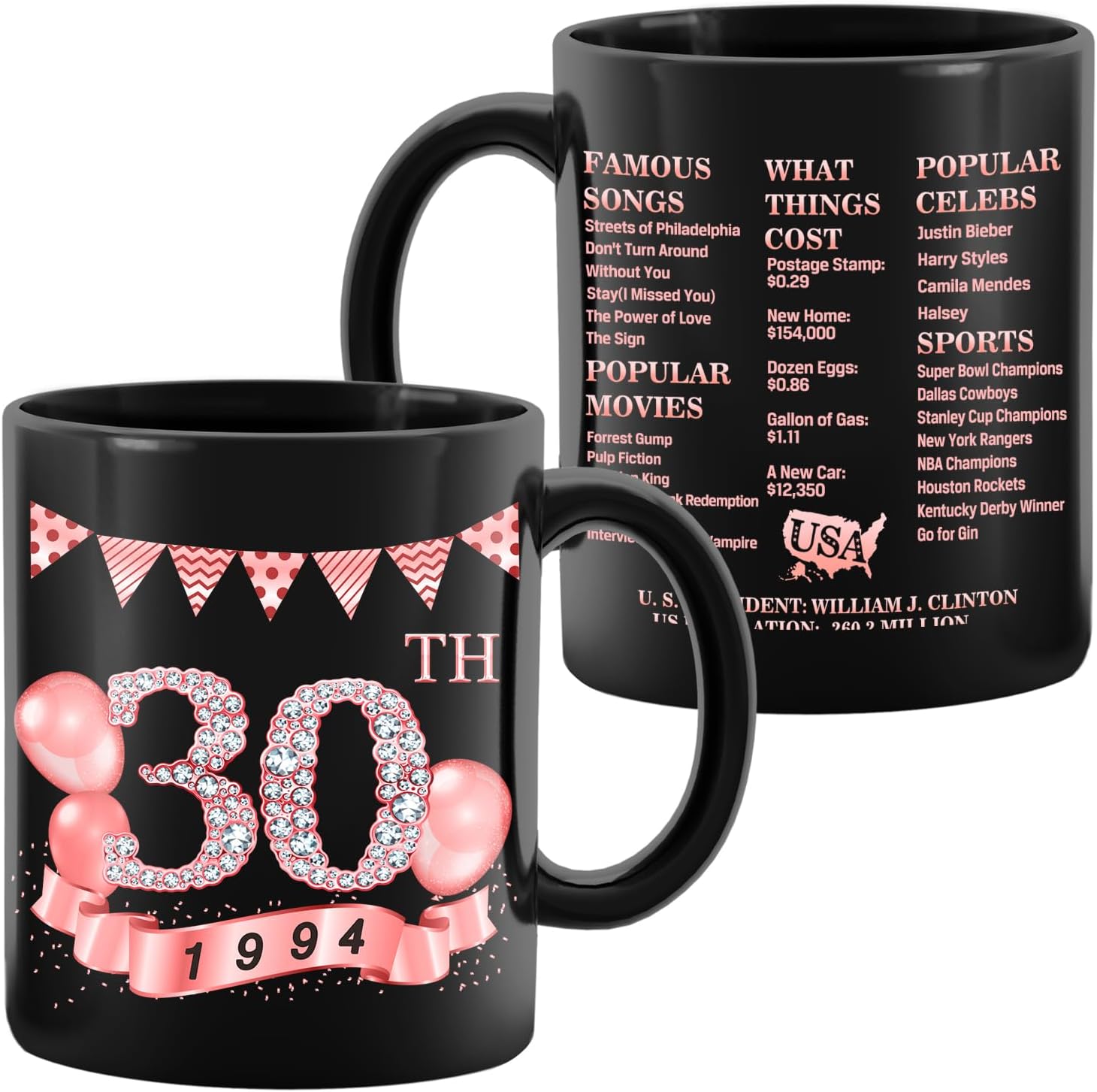 MiCa – Regalos de cumpleaños para mujeres, taza de 30 cumpleaños con información de la antigüedad de 1994, regalos de 30 cumpleaños, decoraciones de