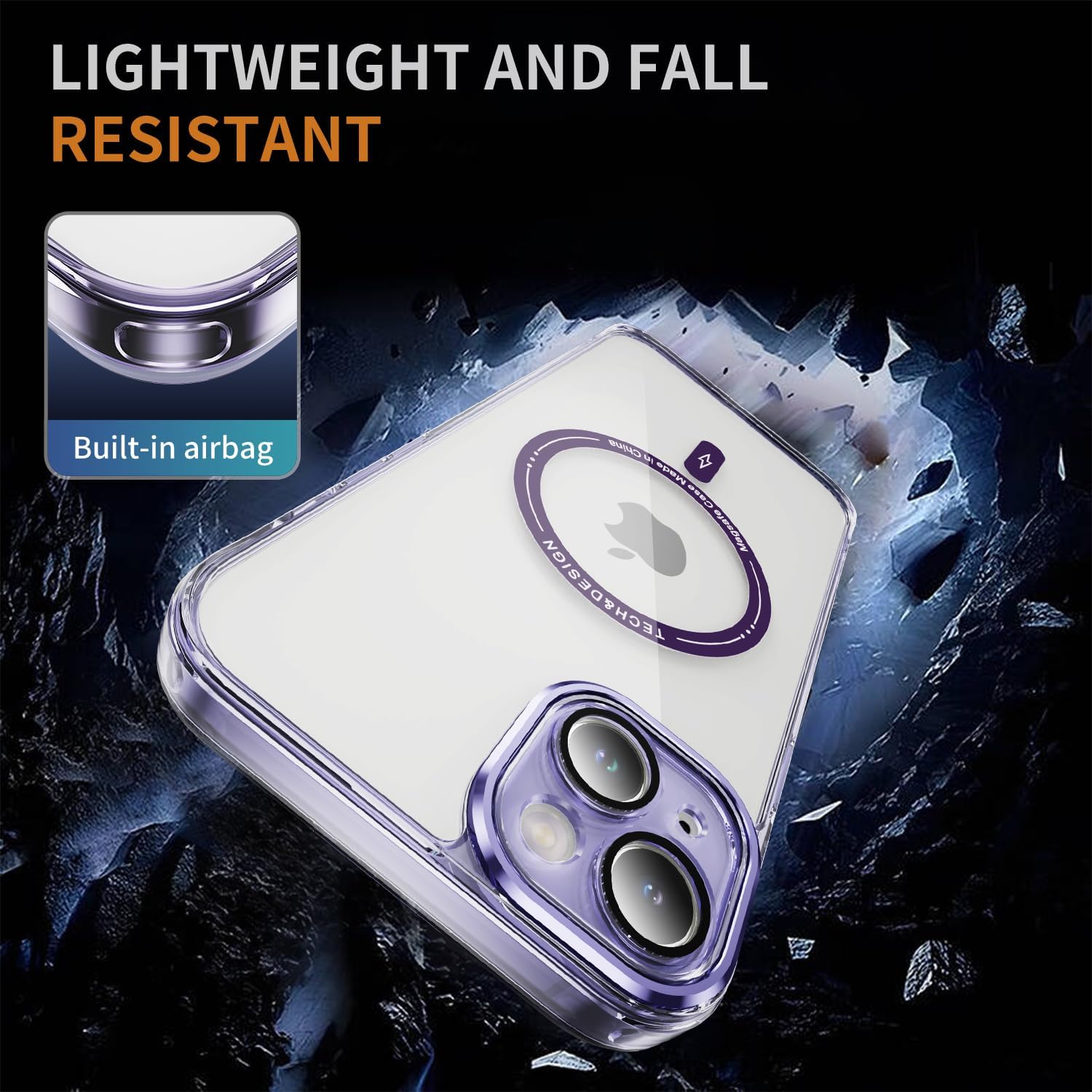 Funda para iPhone 15 Plus con protector de pantalla compatible con MagSafe Diseño transparente magnético Anti amarillamiento Antideslizante Bonita
