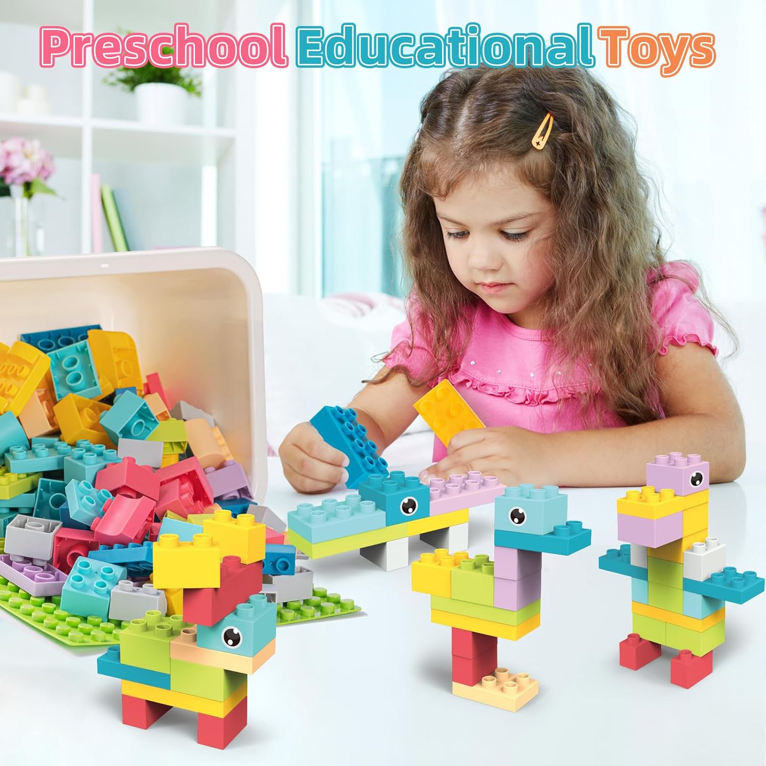 KidEwan – Bloques de construcción para niños pequeños, juguetes de bloques de animales, juguetes STEM para bebés, juegos de bloques apilables con
