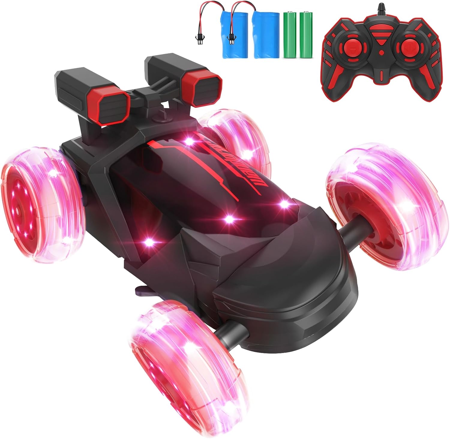 STAVOZE Último modelo Auto de control remoto, autos RC con neumáticos electromagnéticos iluminados, auto de acrobacias RC giratorio de 360 con
