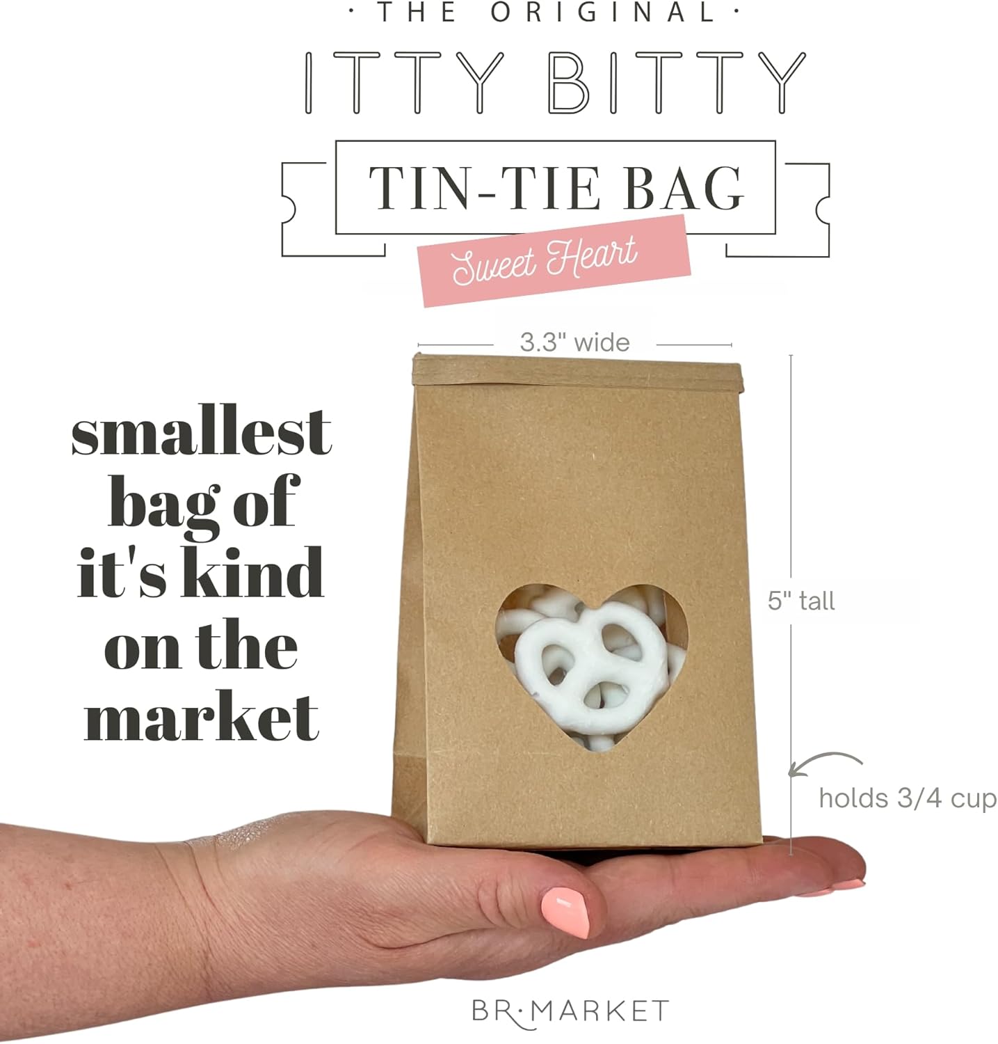 Bolsas de panadería con ventana de corazón, bolsas de papel kraft extra pequeñas, 100 unidades de 3.3 x 5.5 x 2 pulgadas, bolsas de bloqueo de