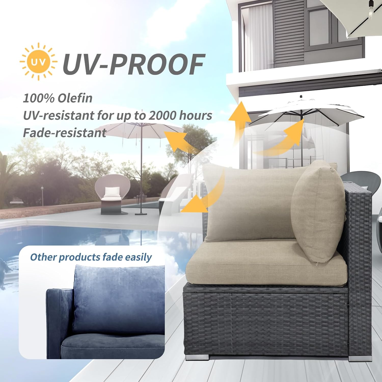 14 fundas de cojín de repuesto para muebles de patio al aire libre, color beige, con cremallera, fundas de cojín de patio de 27 x 27 pulgadas (solo