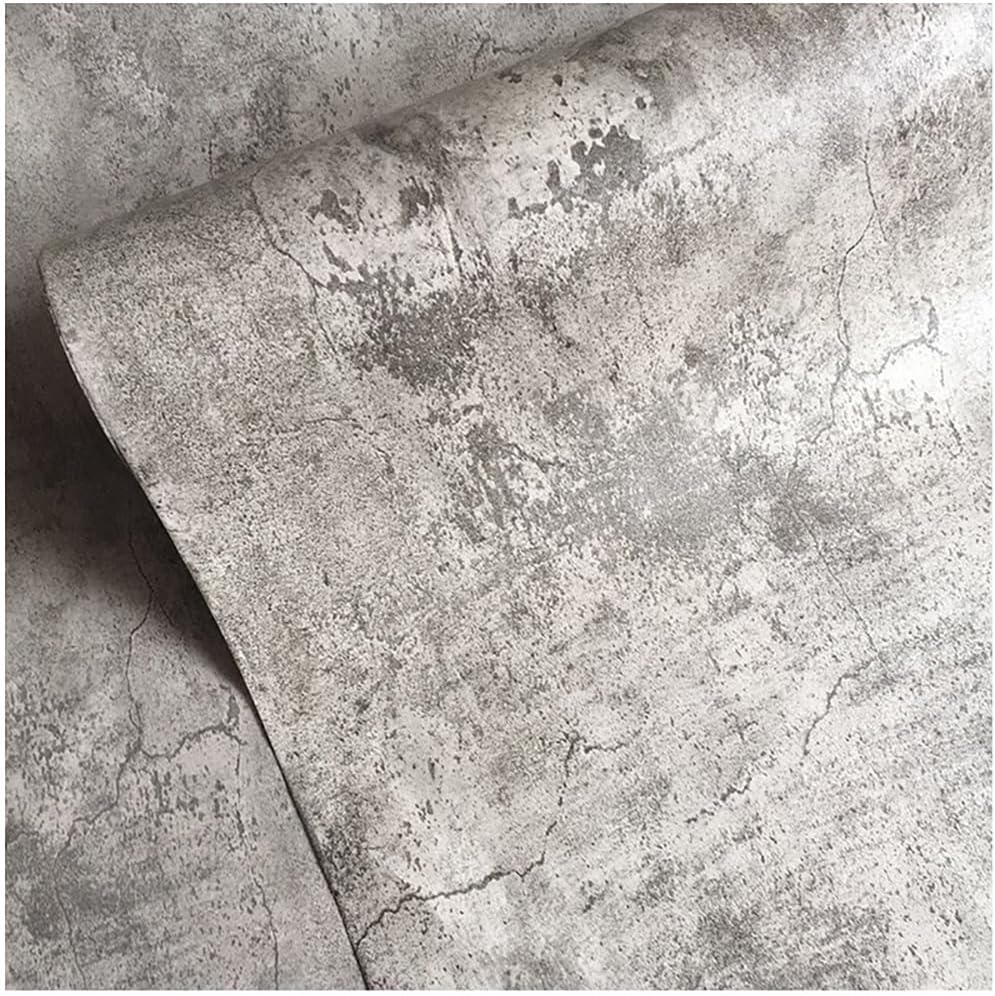 Papel tapiz texturizado de hormigón extra ancho, color gris claro, mate, grueso, 31.5 x 197 pulgadas, papel de contacto de estilo industrial retro,