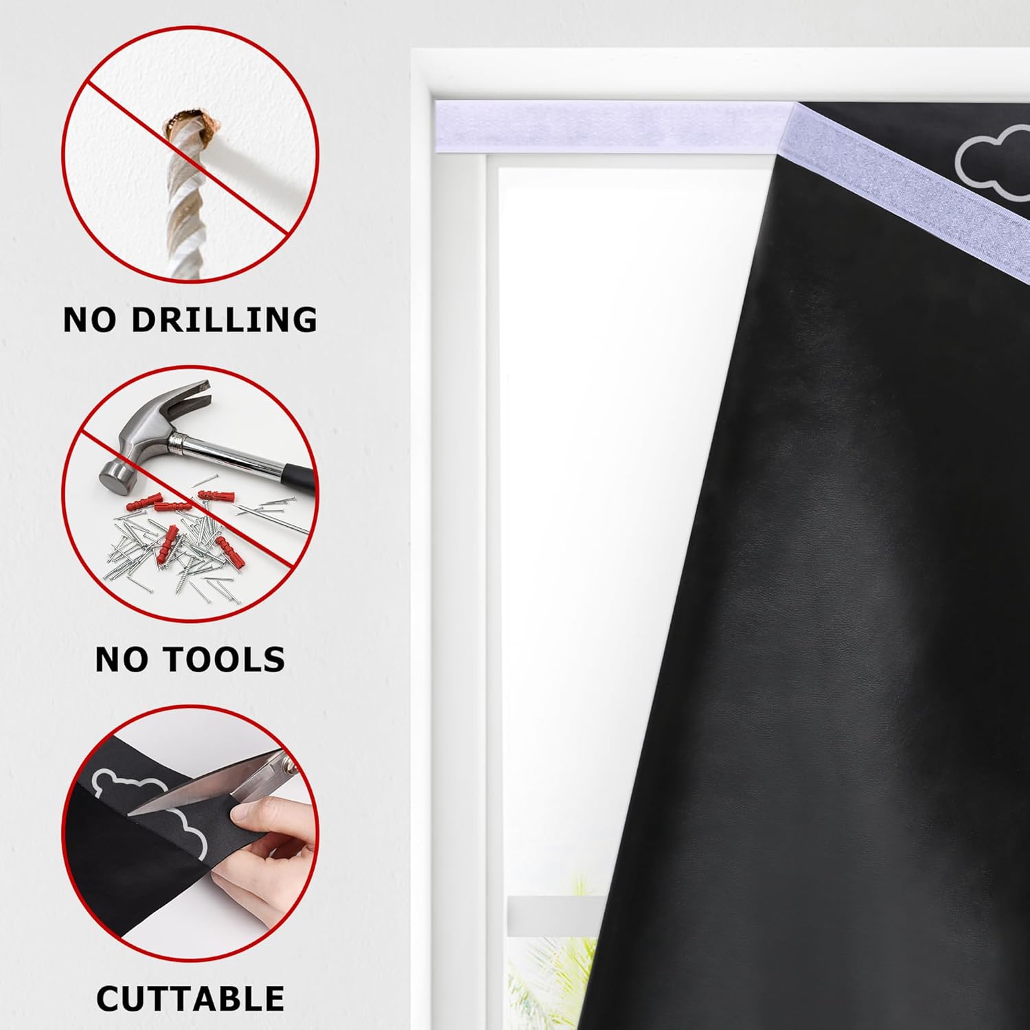 LazBlinds Cortina de puerta 100% opaca, sin herramientas, sin taladro, persianas inalámbricas para ventanas, con aislamiento térmico, protección UV,