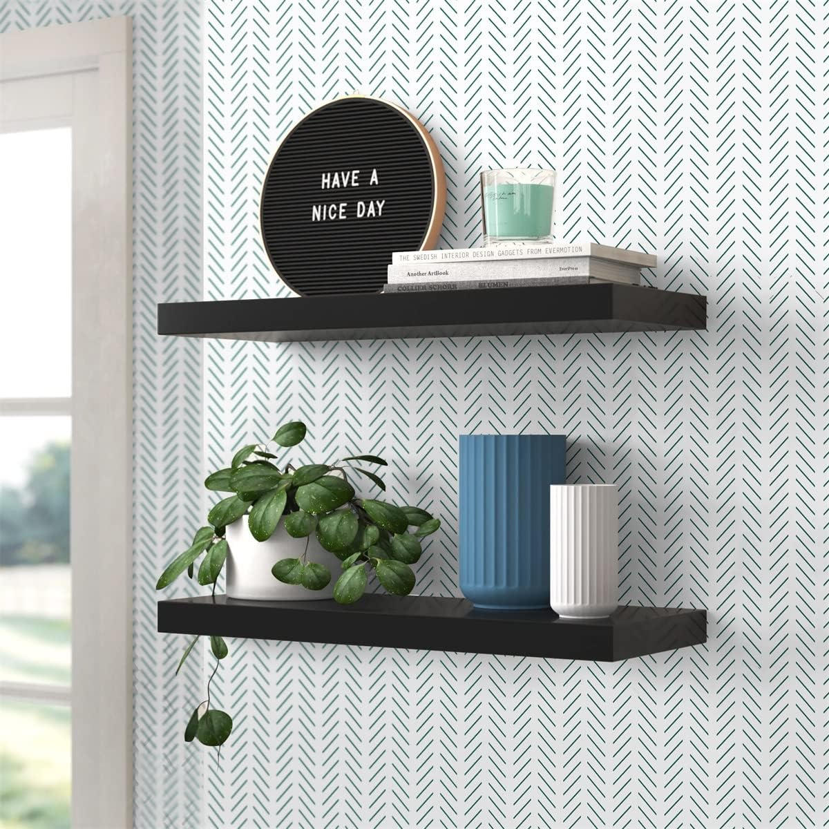 Orainege – Papel de colgadura adhesivo verde y blanco con diseño de espina de pescado, diseño geométrico moderno de rayas verdes, autoadhesivo y