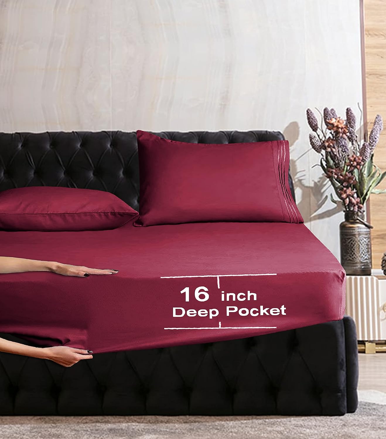 Mocassi Juego de sábanas tamaño Queen, sábanas y fundas de almohada de lujo para hotel de 1800 Premier, sábanas ultrasuaves, transpirables y