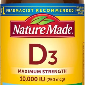 Nature Made Vitamina D3 de máxima fuerza 10000 UI 250 mcg suplemento dietético para apoyo a la salud inmunológica 60 cápsulas blandas suministro Nature Made Vitamina D3 de máxima fuerza 10000 UI 250 mcg suplemento dietético para apoyo a la salud inmunológica 60 cápsulas blandas suministro