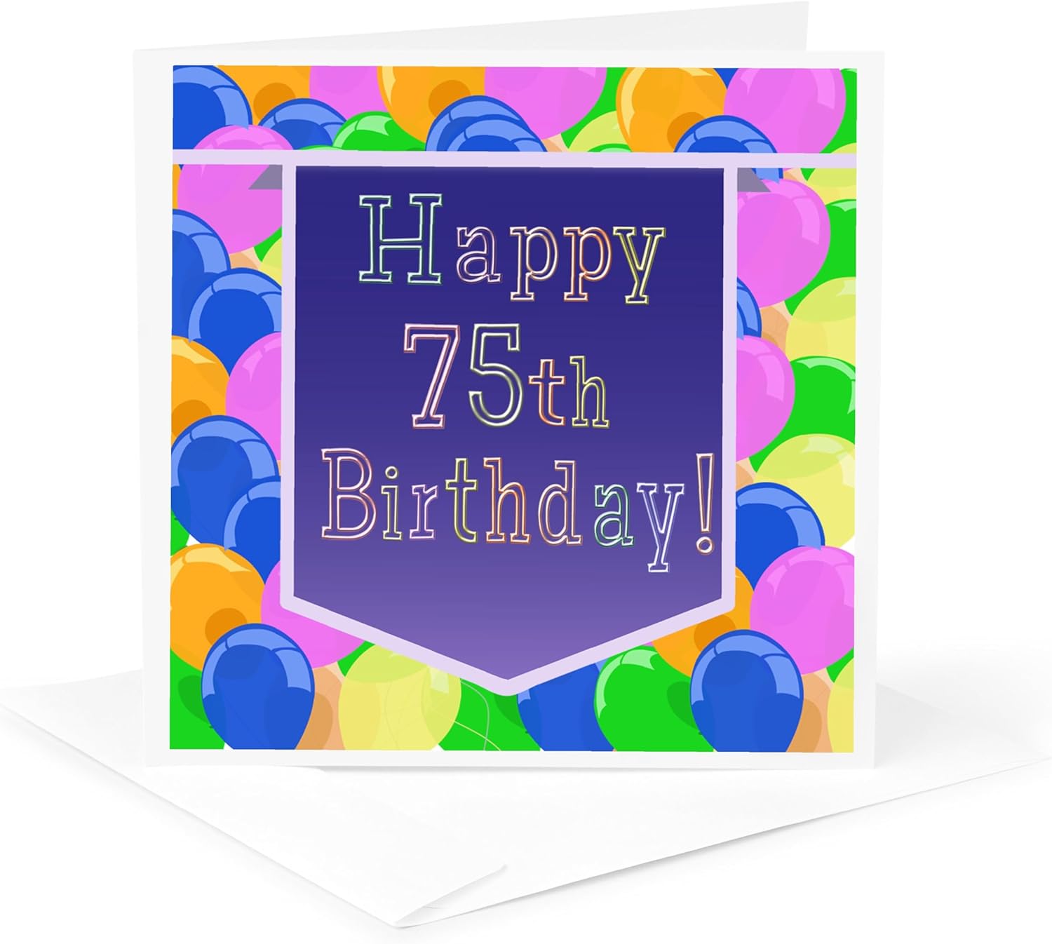 Globos con pancarta morada feliz cumpleaños 75 – Tarjeta de felicitación, 6 x 6 pulgadas, individual (gc_174847_5)