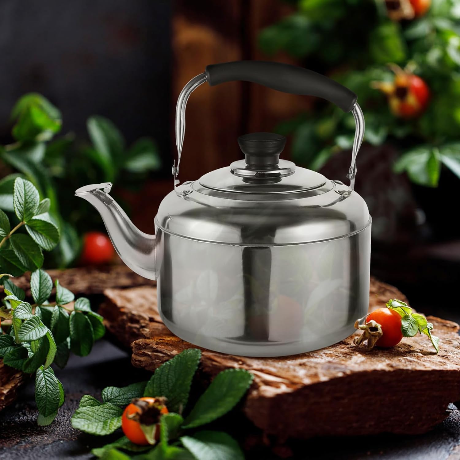 SHERCHPRY Hervidor de té eléctrico con espejo, tetera de acero inoxidable, tetera para verter sobre el café, tetera silbante, tetera, caldera de