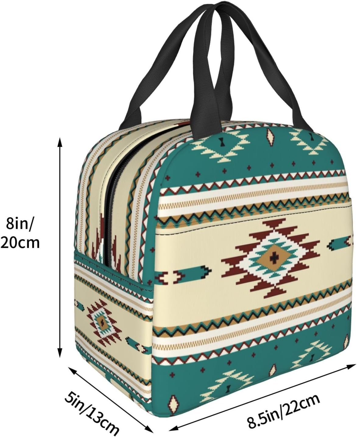 Bolsas de almuerzo portátiles reutilizables para étnica indiana, suroeste, occidental, tribal, azteca, verde, para mujeres y hombres, caja de