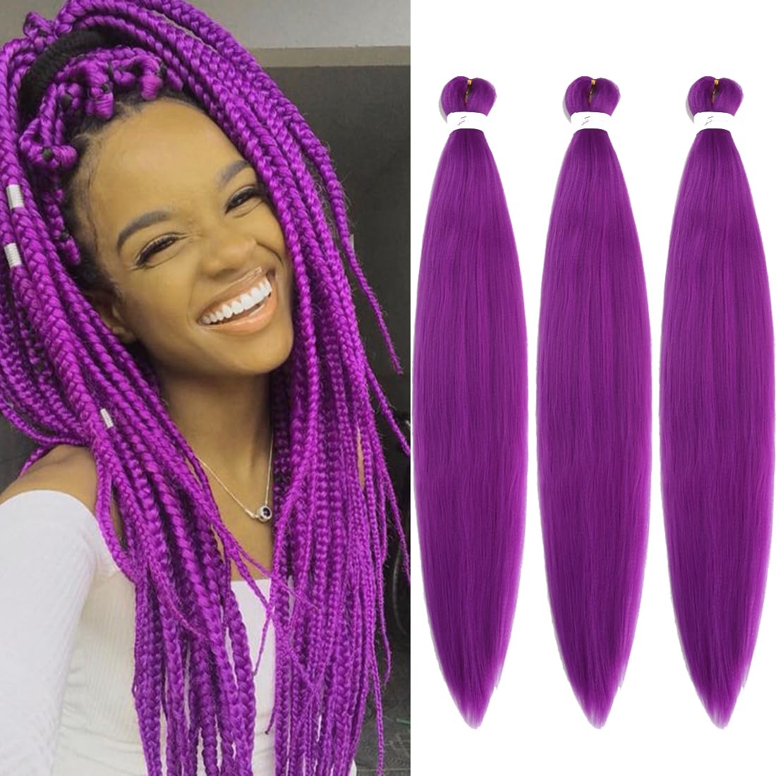Cabello trenzado preestirado de 30 pulgadas, 3 paquetes de cabello sintético de trenzas de ganchillo, textura Yaki, ajuste de agua caliente,