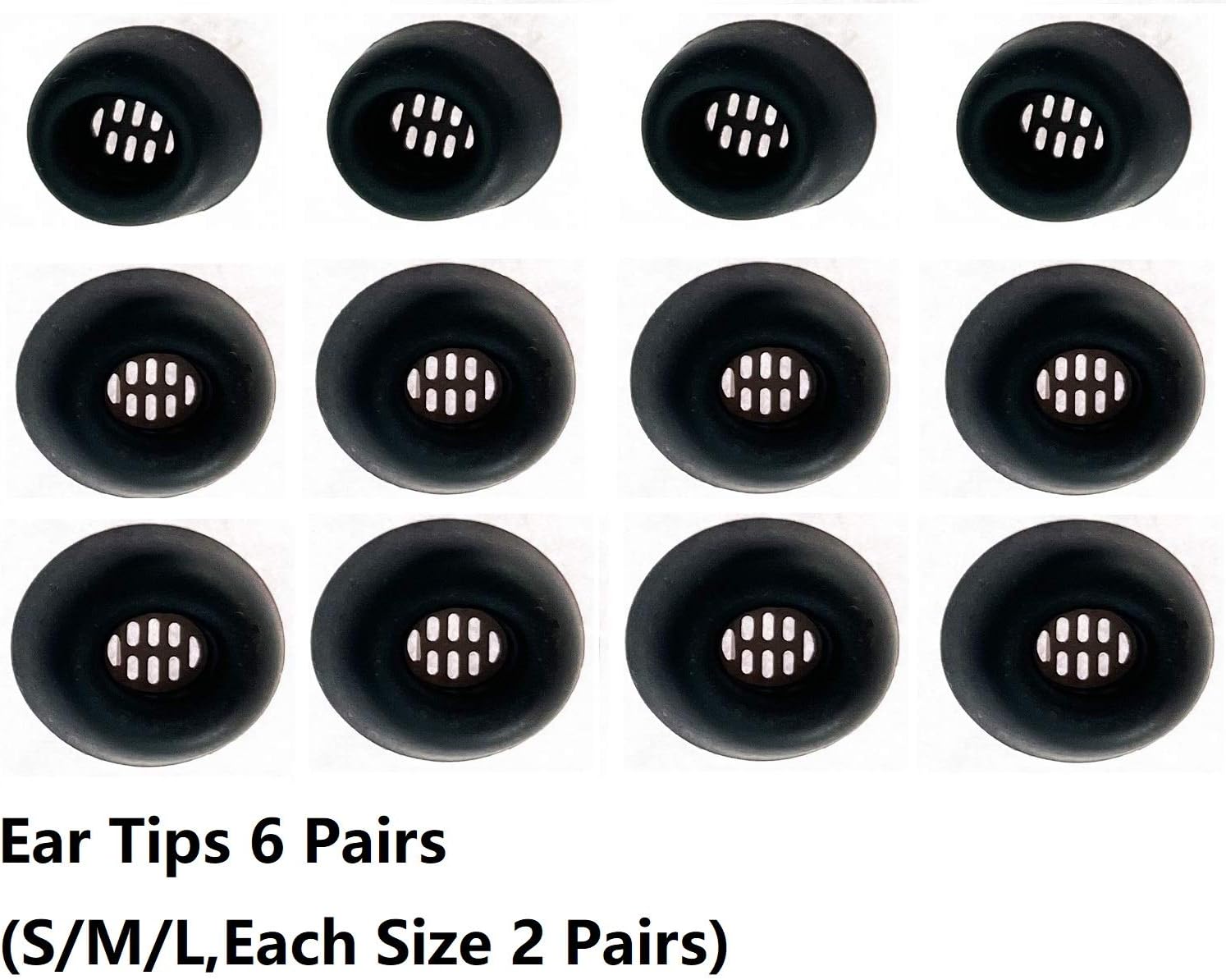 Auriculares de silicona de repuesto compatibles con auriculares Ja Bra Elite 85t, SML 3 tamaños, 6 pares, color negro