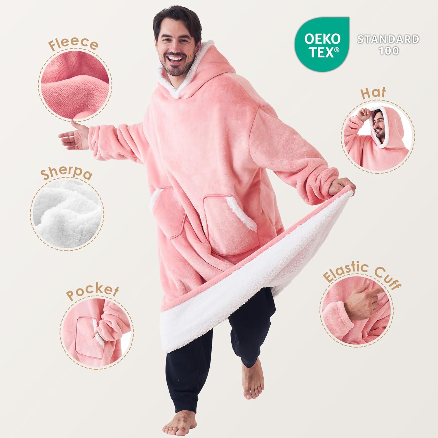 EHEYCIGA Manta con capucha con bolsillos y mangas, manta de franela con capucha para mujeres, hombres, adultos y niños