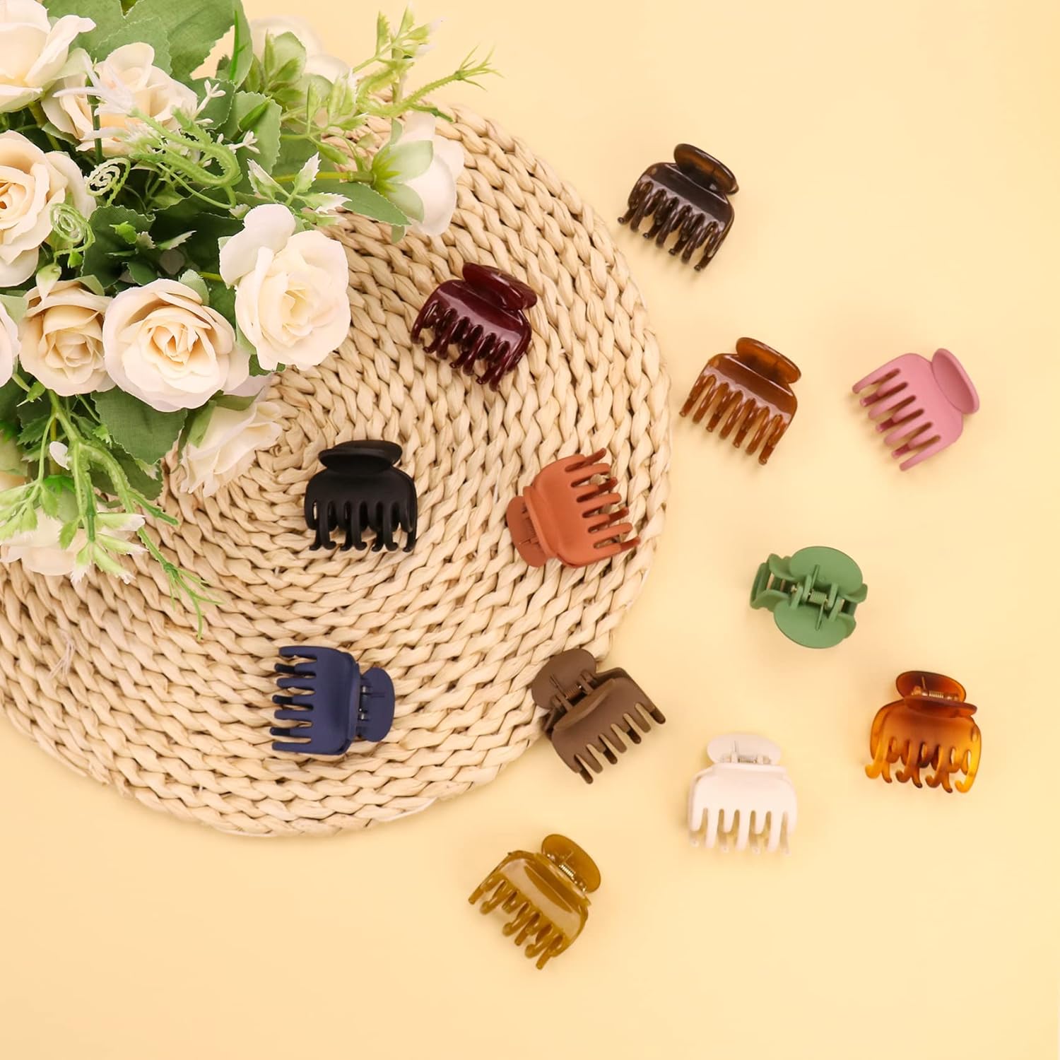 12 pinzas para el cabello de doble fila, pinzas de mandíbula medianas de 1.6 pulgadas, pinzas para el cabello de garra pequeña mate y brillante,