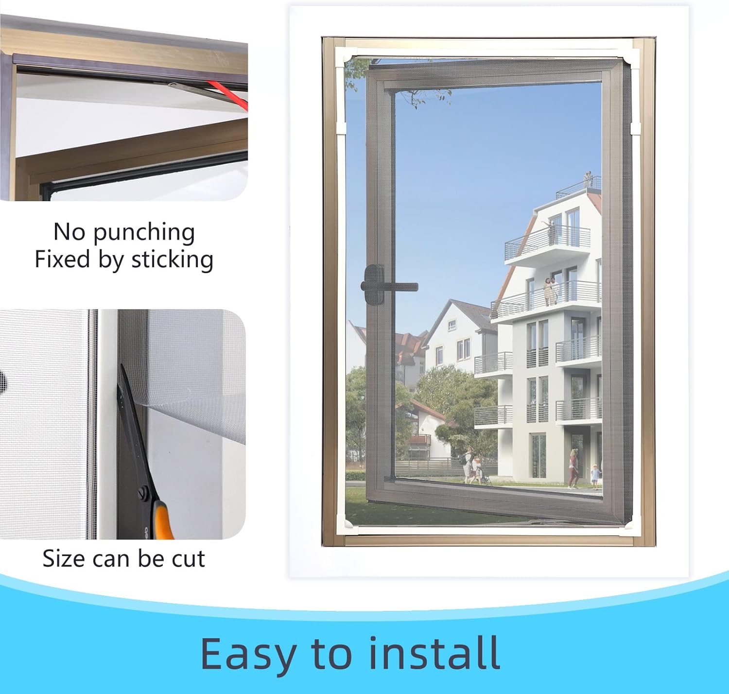 Protector de pantalla magnética de malla ajustable para ventana de bricolaje, se adapta a marcos de ventana blancos de 57 x 35 pulgadas con malla de