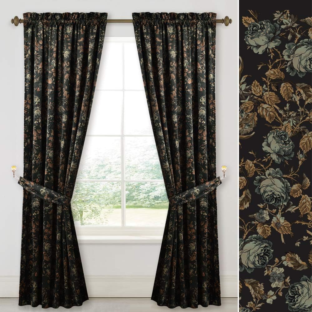 StangH Cortinas de terciopelo negro para sala de estar  Elegante decoración del hogar, cortinas de terciopelo grueso y pesado con patrón floral
